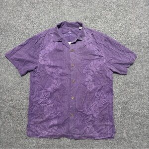 Tommy Bahama Bali Border Silk Camp Shirt Men’s Medium Purple Floral Hawaiian